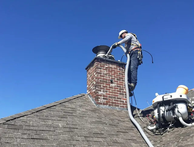 Dedicated Stow Chimney Sweep team member cleaning a chimney in Stow, OH