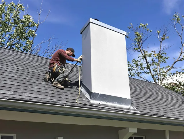 Stow Chimney Sweep team member finishing chimney construction in Stow, OH