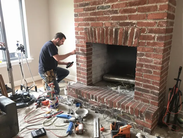 Stow Chimney Sweep specialist finalizing chimney liner service in Stow, OH