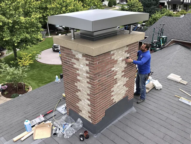 Stow Chimney Sweep team working on a custom chimney remodel in Stow, OH